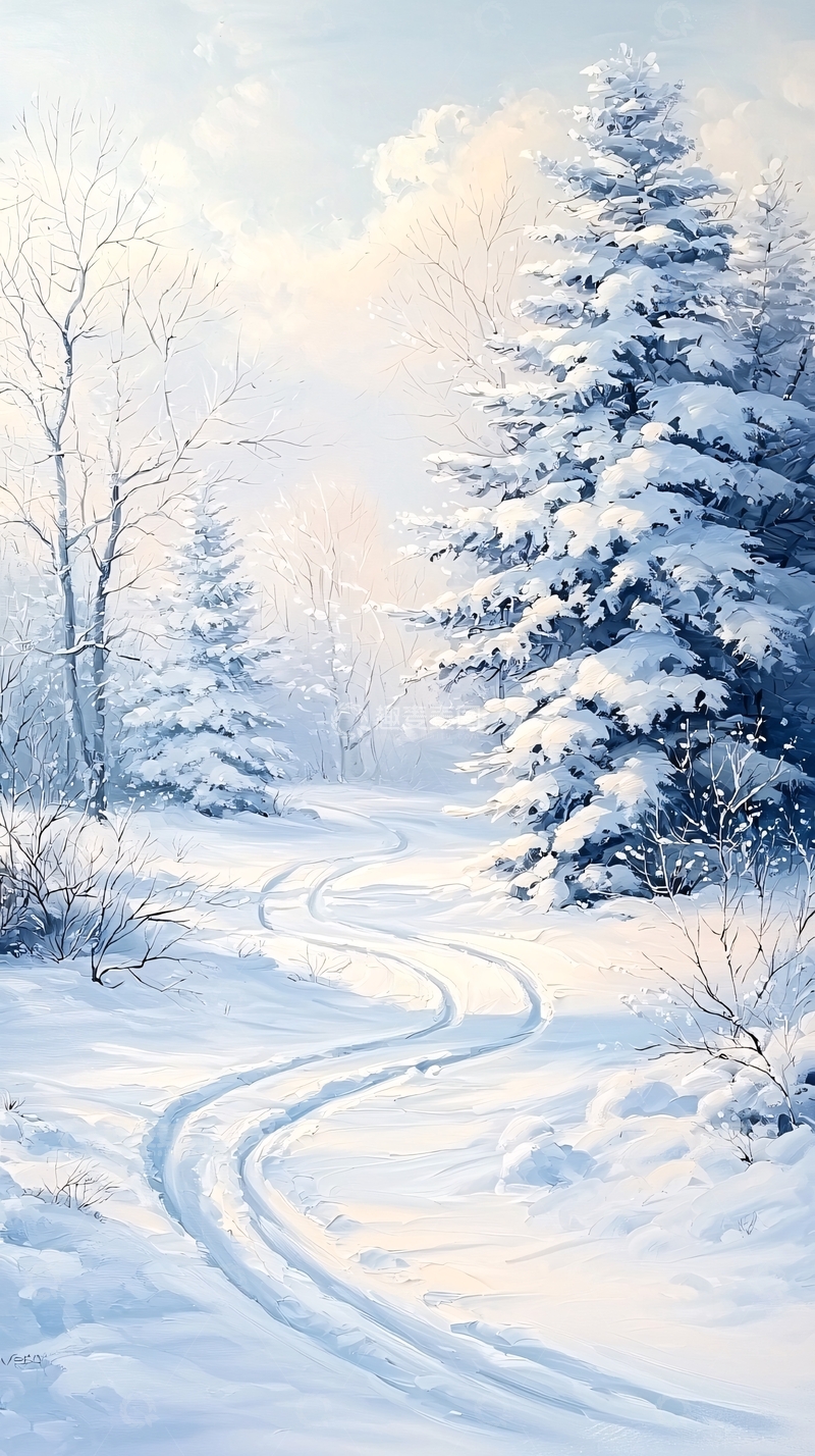 高清大图下载【趣麦麦图】冬日雪景小路