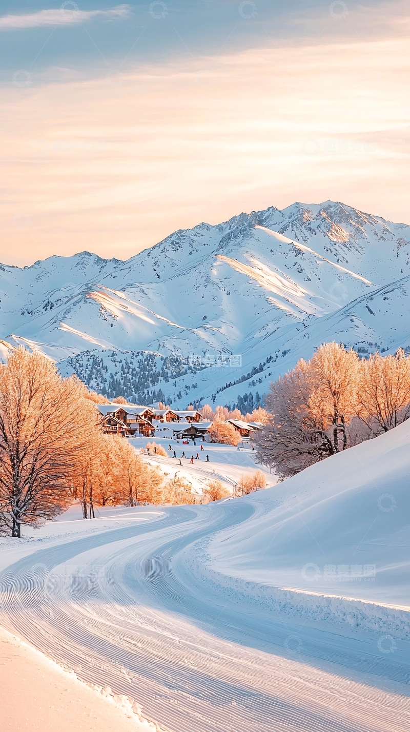 高清大图下载【趣麦麦图】冬日雪景中的山间小屋