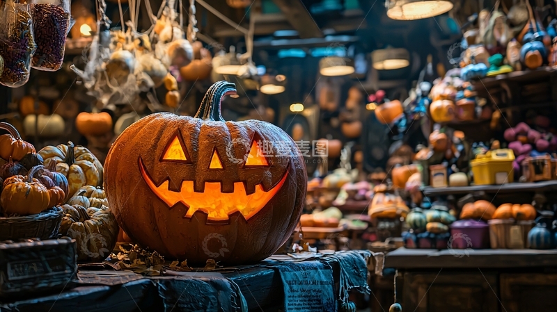 高清大图下载【趣麦麦图】万圣节南瓜灯市场场景