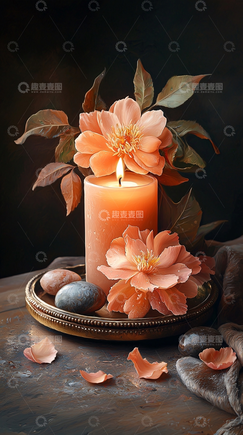 高清大图下载【趣麦麦图】烛光与花的艺术静物