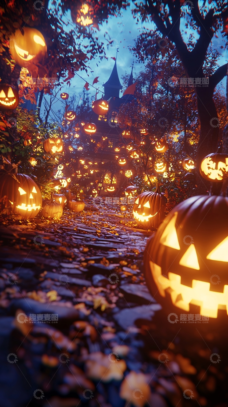 高清大图下载【趣麦麦图】万圣节南瓜灯夜景