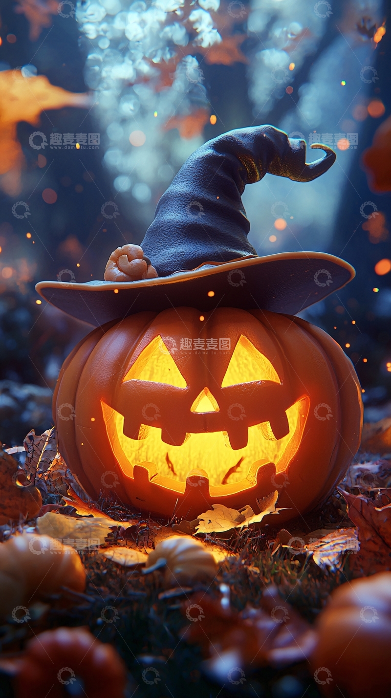 高清大图下载【趣麦麦图】万圣节南瓜灯与巫师帽