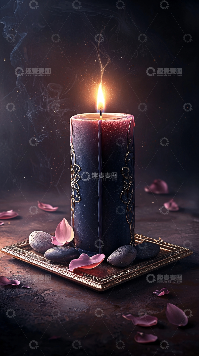 高清大图下载【趣麦麦图】点燃的蜡烛与花瓣