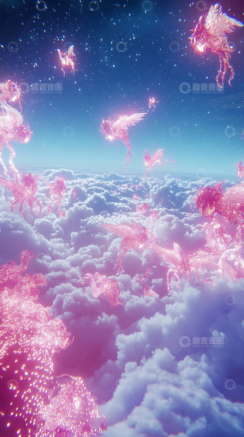 高清大图下载【趣麦麦图】梦幻云海中的发光生物