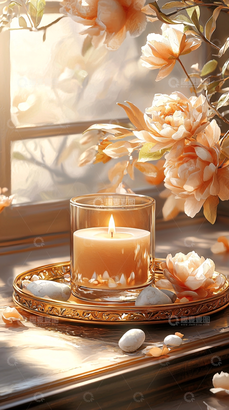 高清大图下载【趣麦麦图】温暖烛光与花香的静谧时光