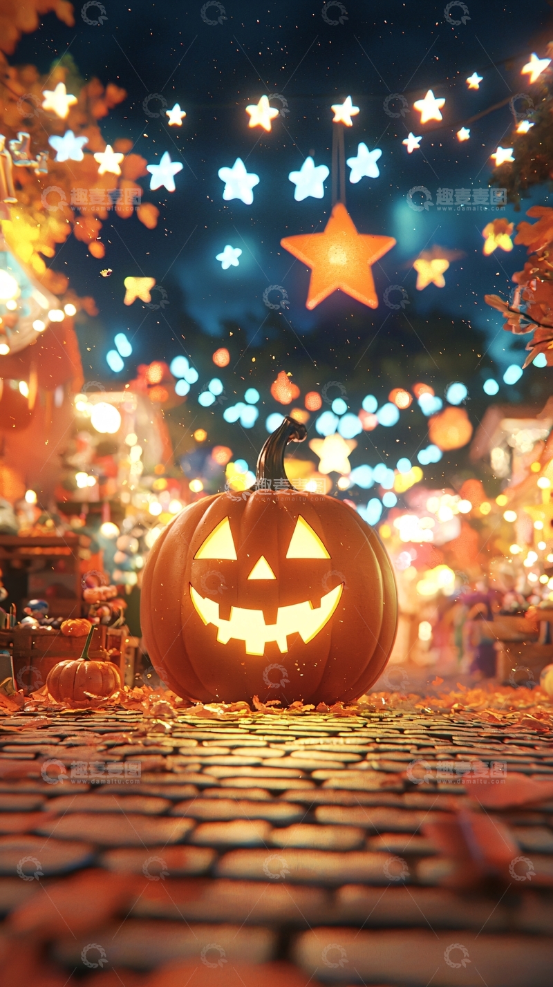 高清大图下载【趣麦麦图】万圣节南瓜灯夜景