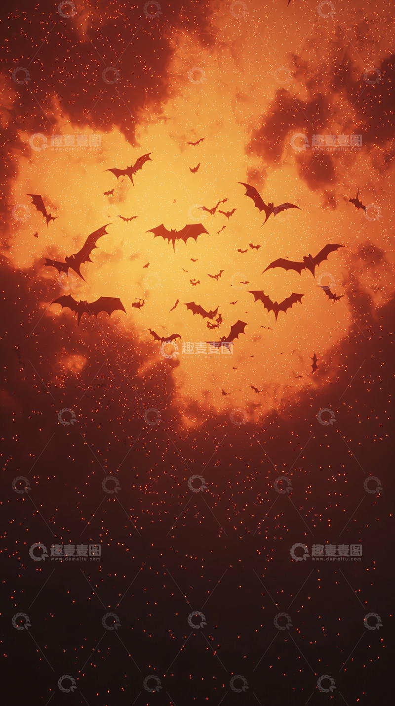 高清大图下载【趣麦麦图】蝙蝠群飞夜空背景图