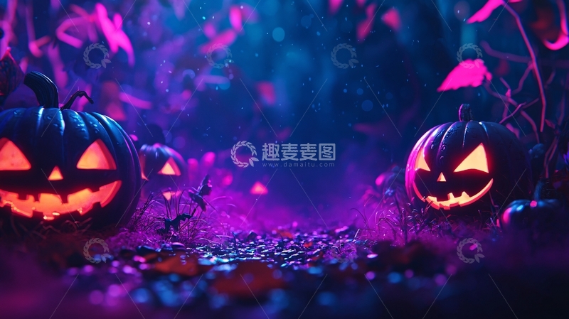 高清大图下载【趣麦麦图】万圣节南瓜灯夜景