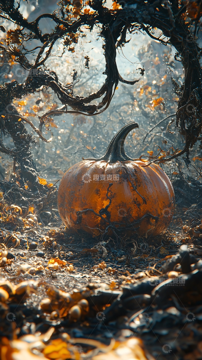 高清大图下载【趣麦麦图】秋日森林中的南瓜