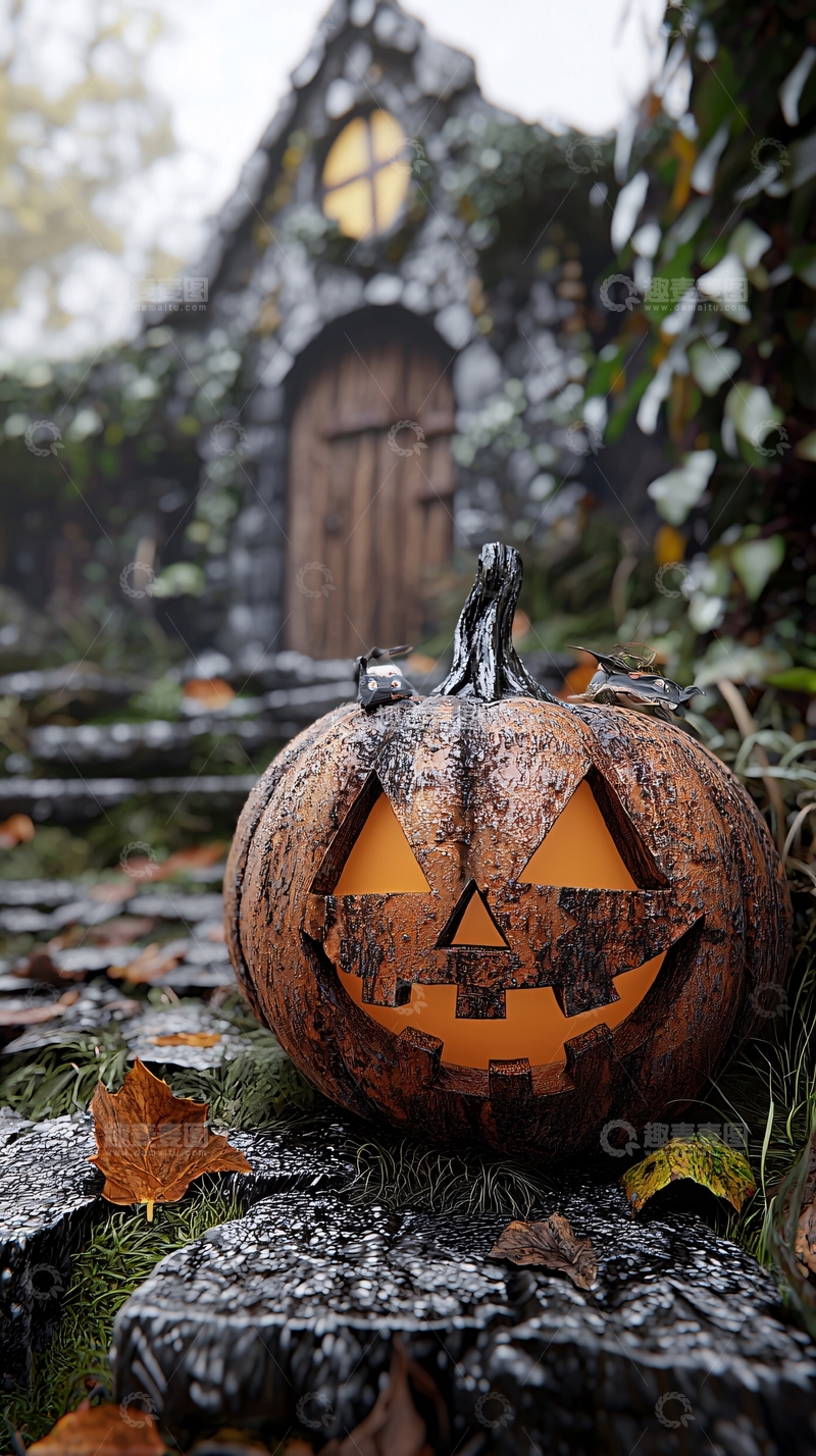 高清大图下载【趣麦麦图】万圣节南瓜灯与破旧小屋