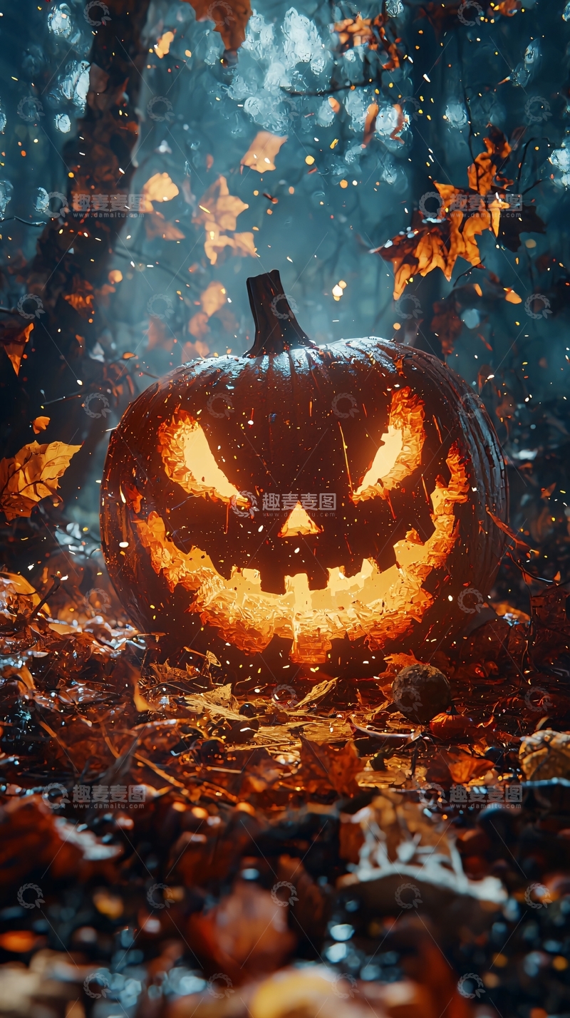 高清大图下载【趣麦麦图】万圣节南瓜灯与落叶