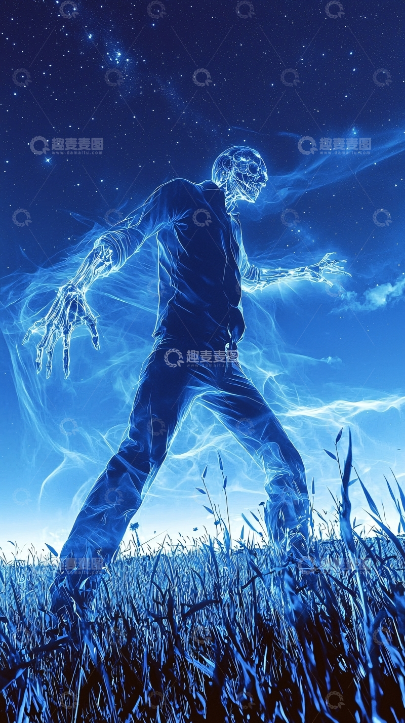 高清大图下载【趣麦麦图】蓝色幽灵在田野中行走