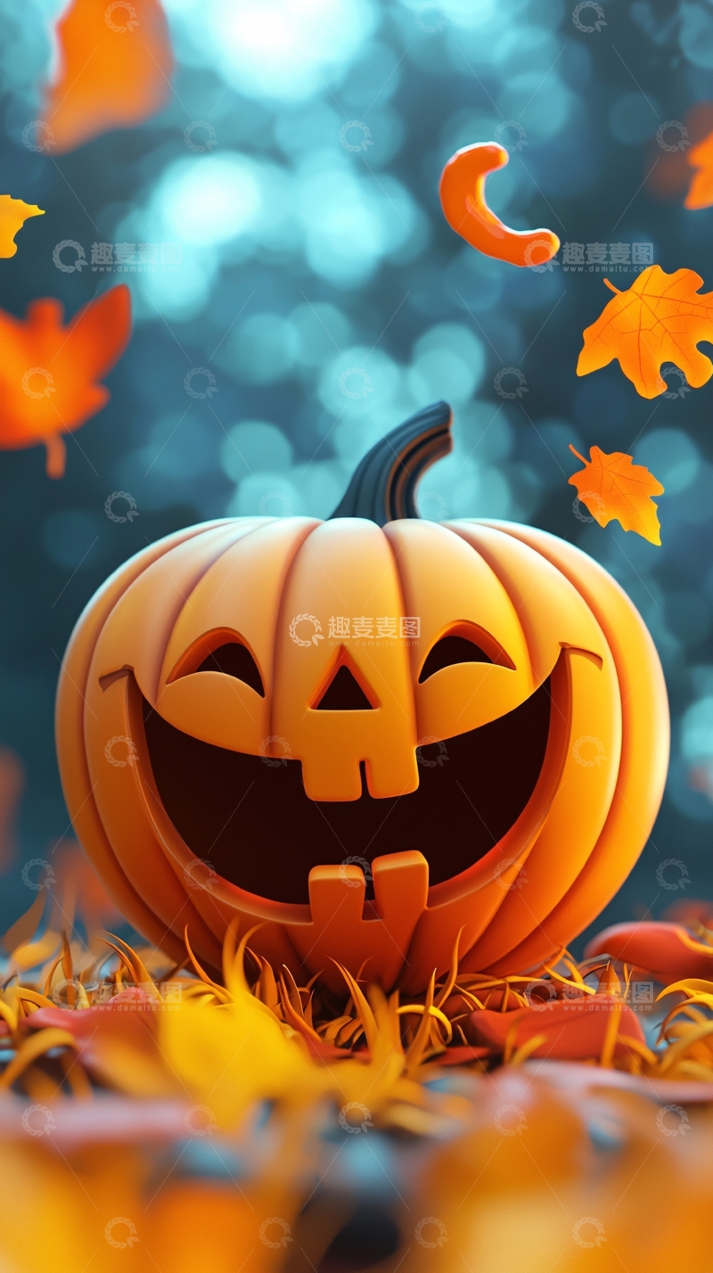 高清大图下载【趣麦麦图】万圣节南瓜灯与落叶背景