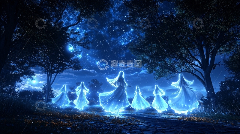 高清大图下载【趣麦麦图】夜色森林中的神秘舞者