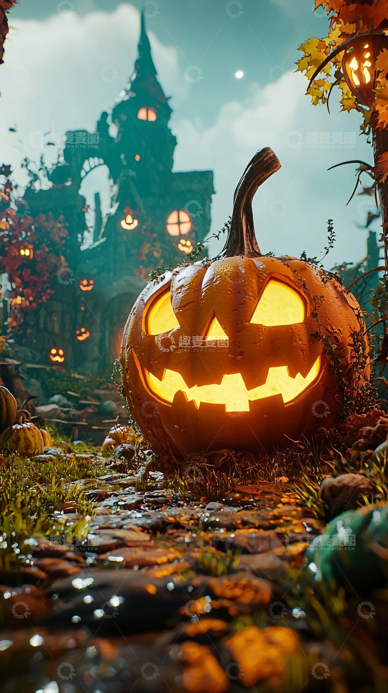 高清大图下载【趣麦麦图】万圣节南瓜与古老城堡