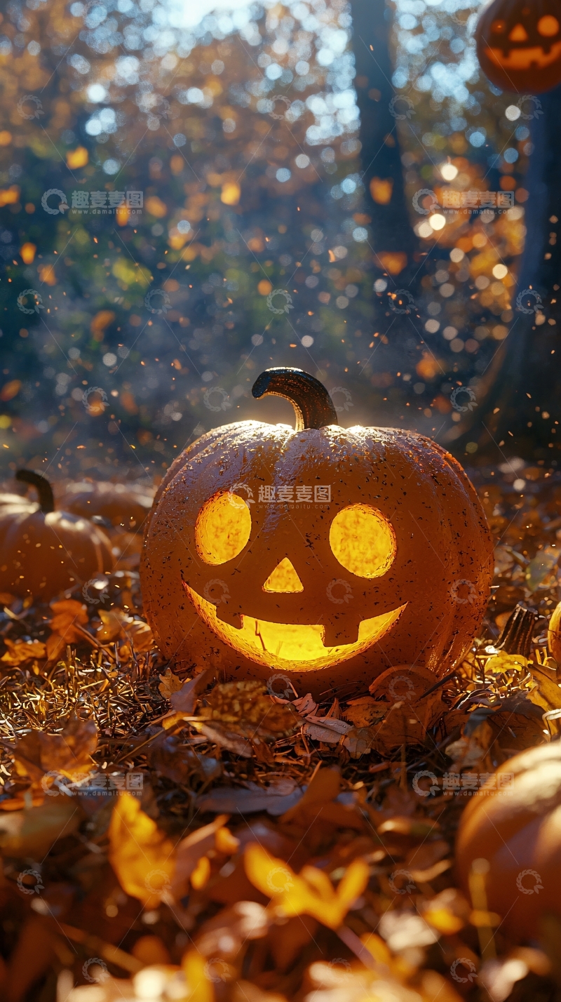 高清大图下载【趣麦麦图】秋日南瓜灯与落叶