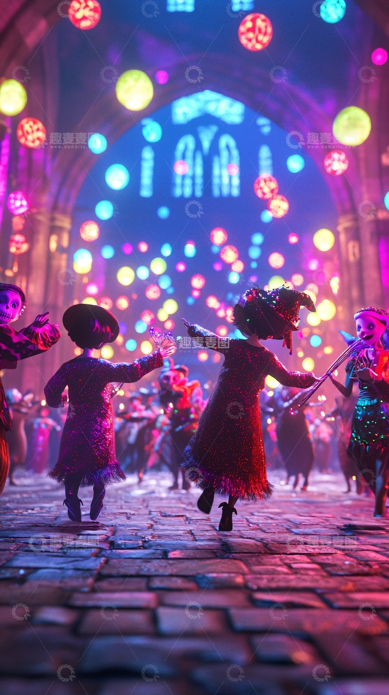 高清大图下载【趣麦麦图】万圣节夜晚的街道舞会