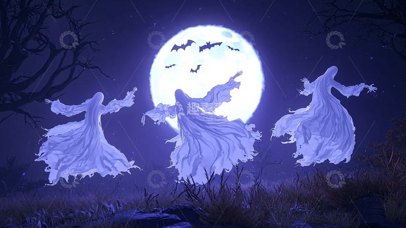 高清大图下载【趣麦麦图】幽灵舞动于月光下的森林