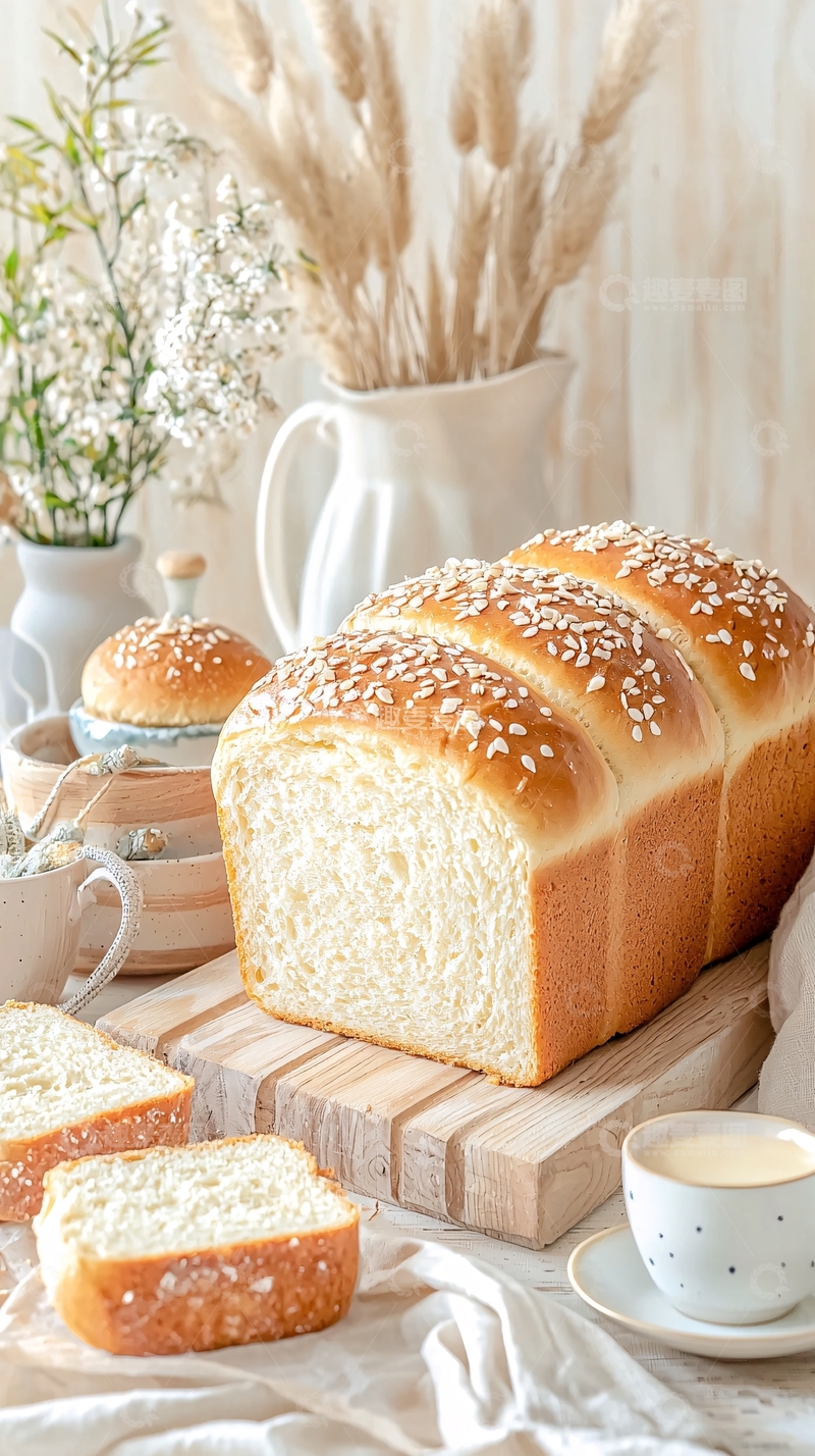 高清大图下载【趣麦麦图】新鲜出炉的面包与咖啡