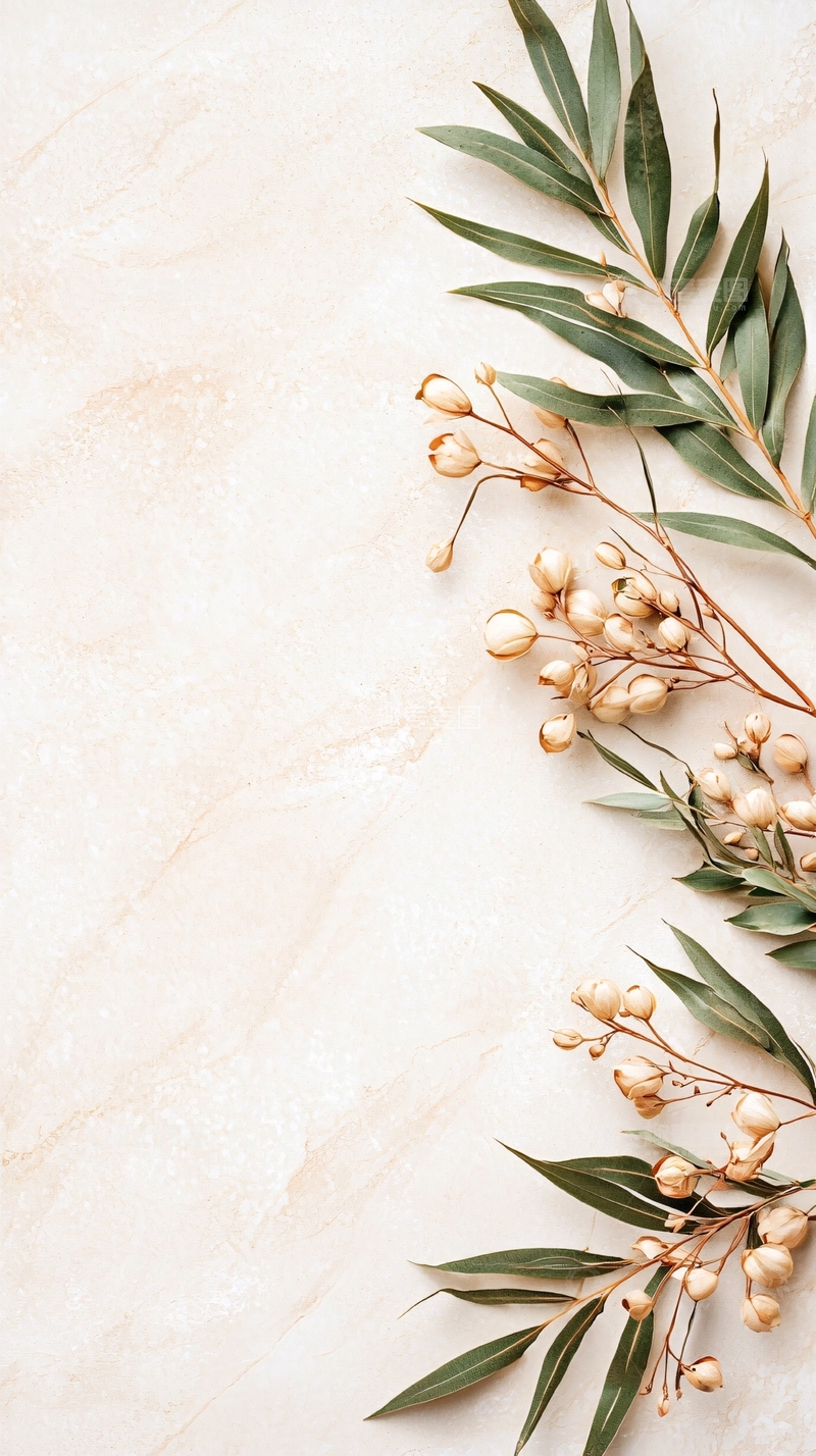 高清大图下载【趣麦麦图】干花树枝大理石背景