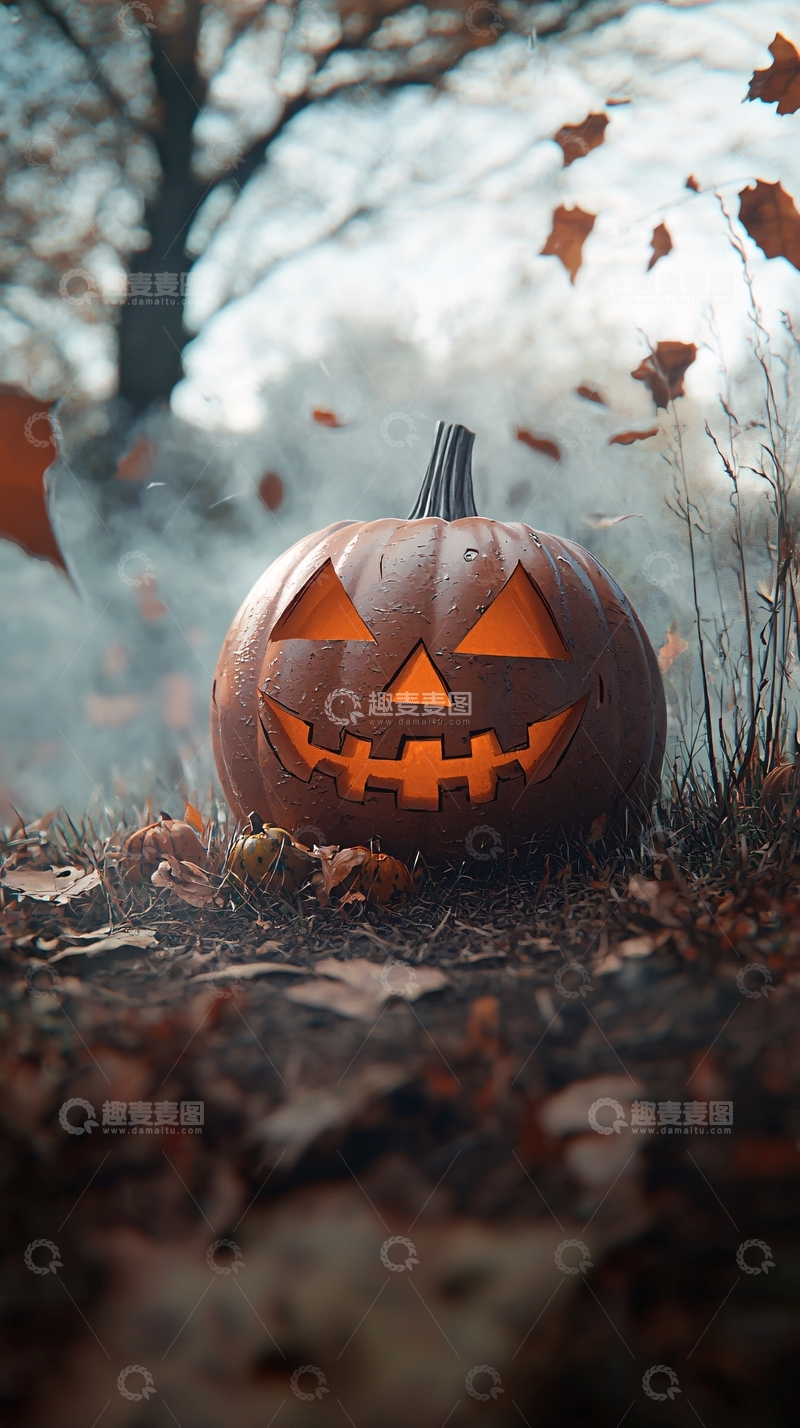 高清大图下载【趣麦麦图】万圣节南瓜灯与落叶