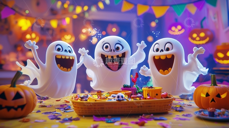 高清大图下载【趣麦麦图】万圣节派对中的可爱幽灵