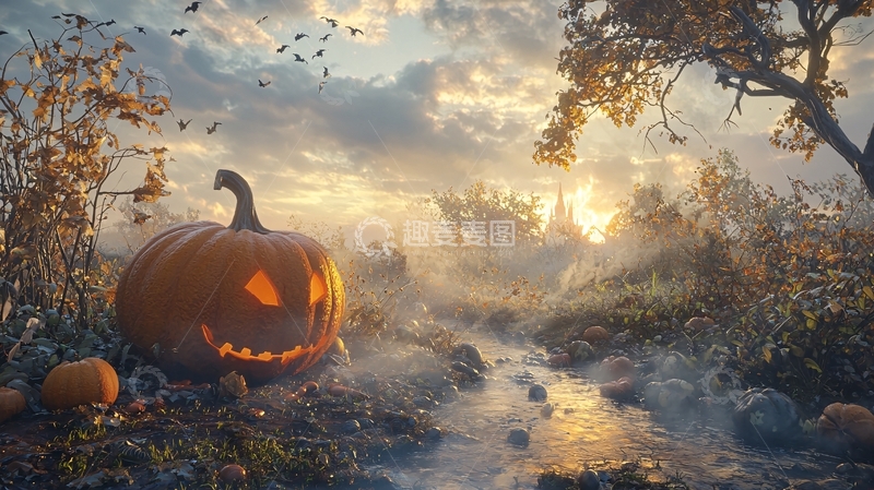 高清大图下载【趣麦麦图】秋日南瓜灯与神秘城堡