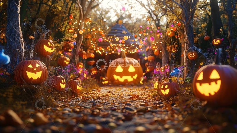 高清大图下载【趣麦麦图】万圣节南瓜灯森林场景
