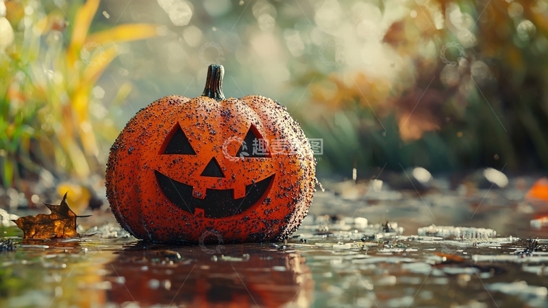 高清大图下载【趣麦麦图】秋日雨后南瓜灯