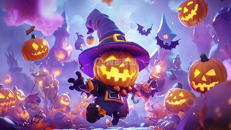 高清大图下载【趣麦麦图】万圣节南瓜与巫师帽背景