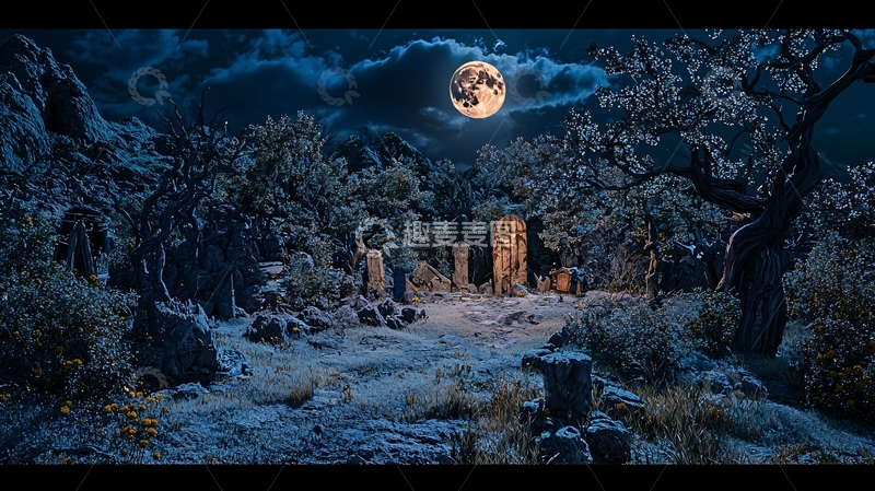 高清大图下载【趣麦麦图】月光下的神秘森林
