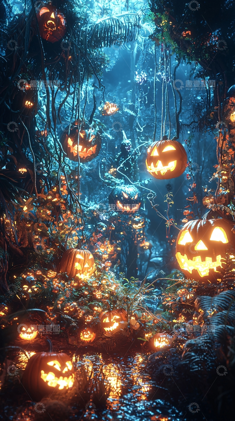 高清大图下载【趣麦麦图】万圣节森林南瓜灯