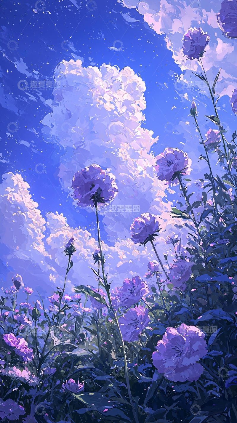 高清大图下载【趣麦麦图】梦幻紫色花朵夜景