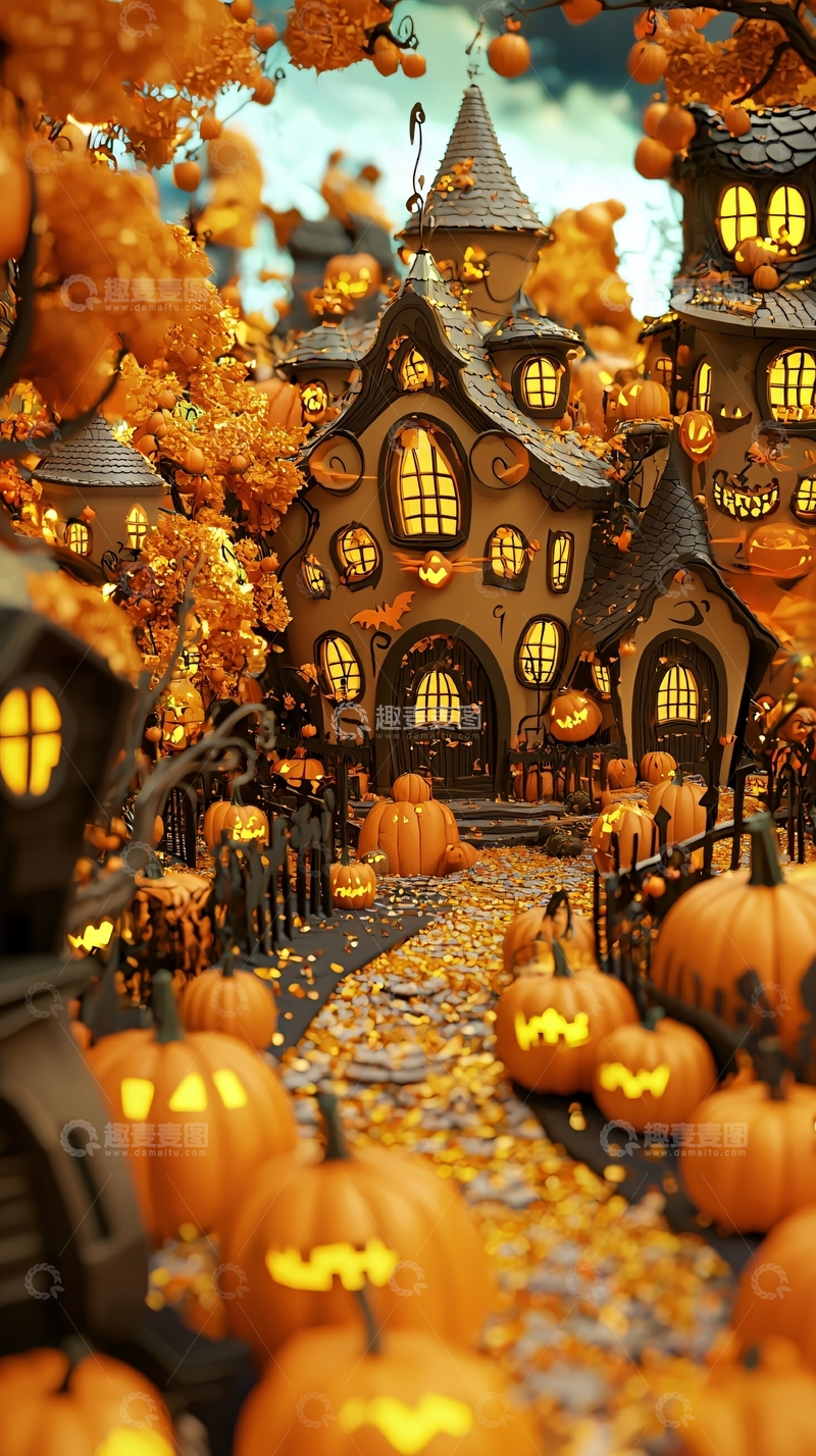 高清大图下载【趣麦麦图】万圣节南瓜城堡夜景