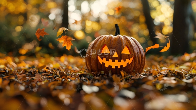 高清大图下载【趣麦麦图】秋日南瓜灯与落叶