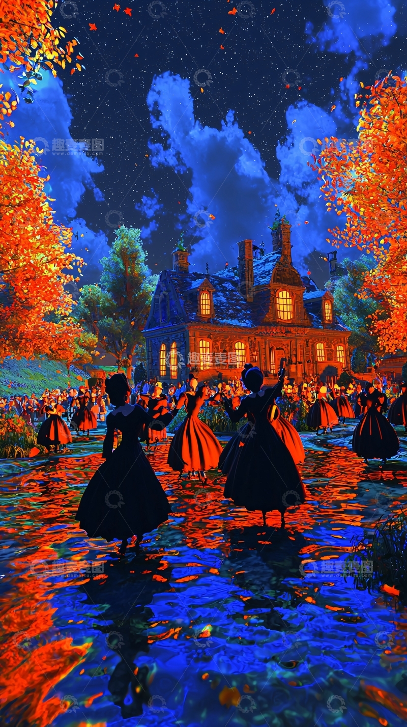高清大图下载【趣麦麦图】秋夜庄园舞会
