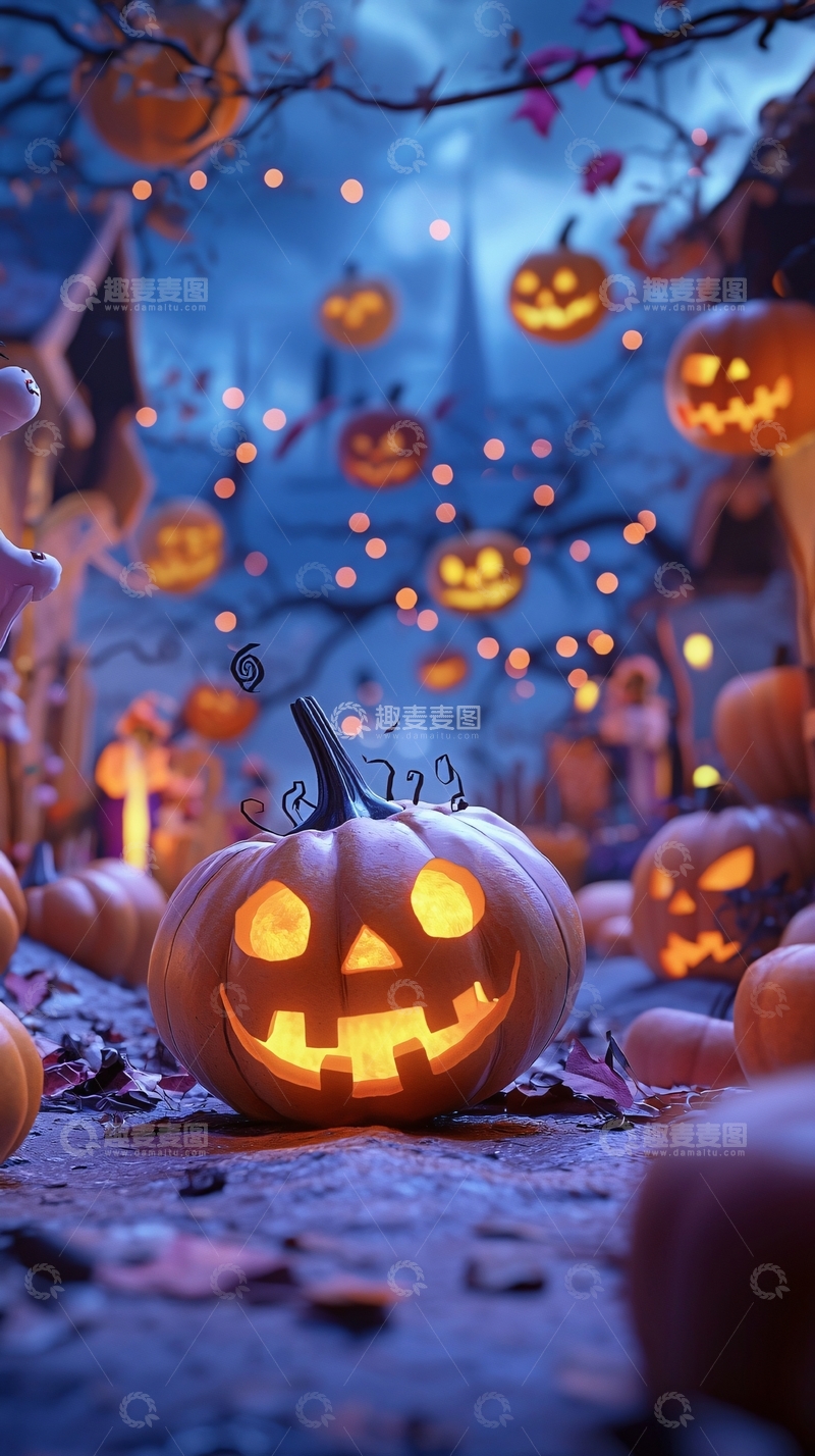 高清大图下载【趣麦麦图】万圣节南瓜灯夜景