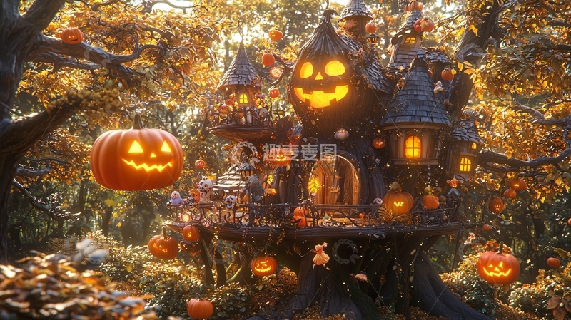 高清大图下载【趣麦麦图】万圣节南瓜树屋