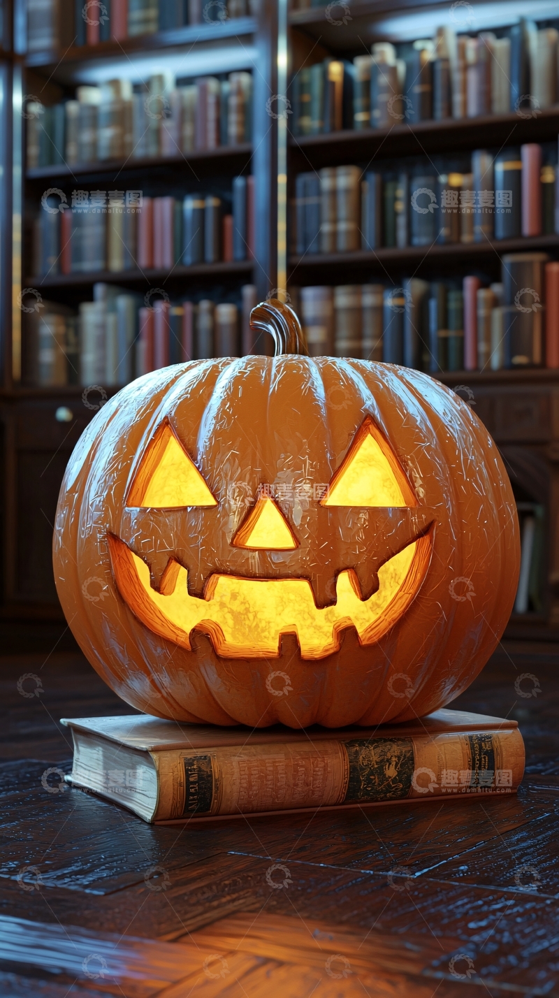 高清大图下载【趣麦麦图】万圣节南瓜灯与古书