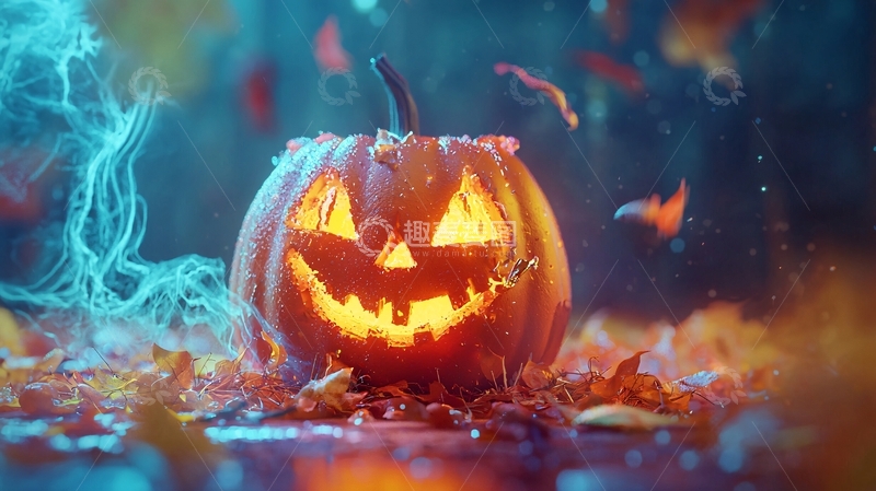 高清大图下载【趣麦麦图】万圣节南瓜灯与落叶