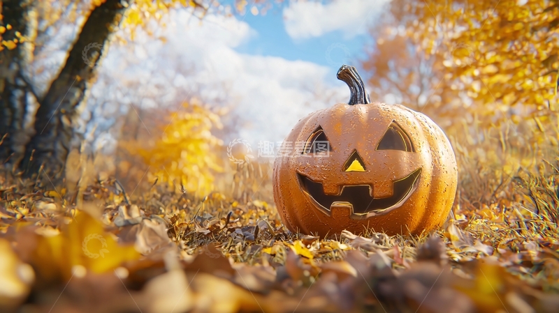 高清大图下载【趣麦麦图】秋日南瓜灯与落叶