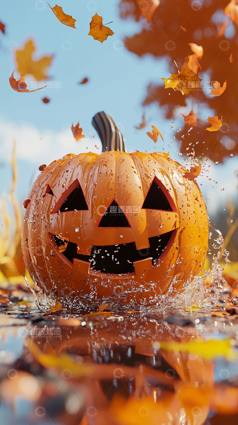 高清大图下载【趣麦麦图】秋日水中的南瓜灯