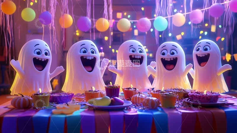 高清大图下载【趣麦麦图】万圣节派对中的可爱幽灵