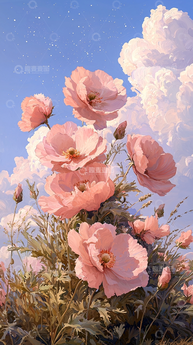 高清大图下载【趣麦麦图】粉色花朵与蓝天背景