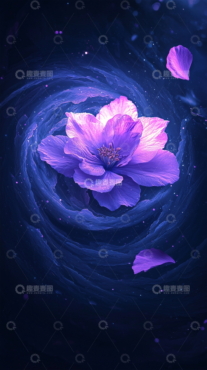 高清大图下载【趣麦麦图】梦幻紫色花朵漩涡背景