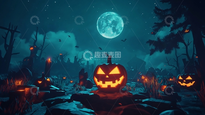高清大图下载【趣麦麦图】万圣节夜晚南瓜灯场景