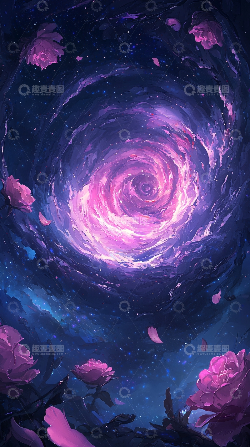 高清大图下载【趣麦麦图】紫色漩涡星空背景插画