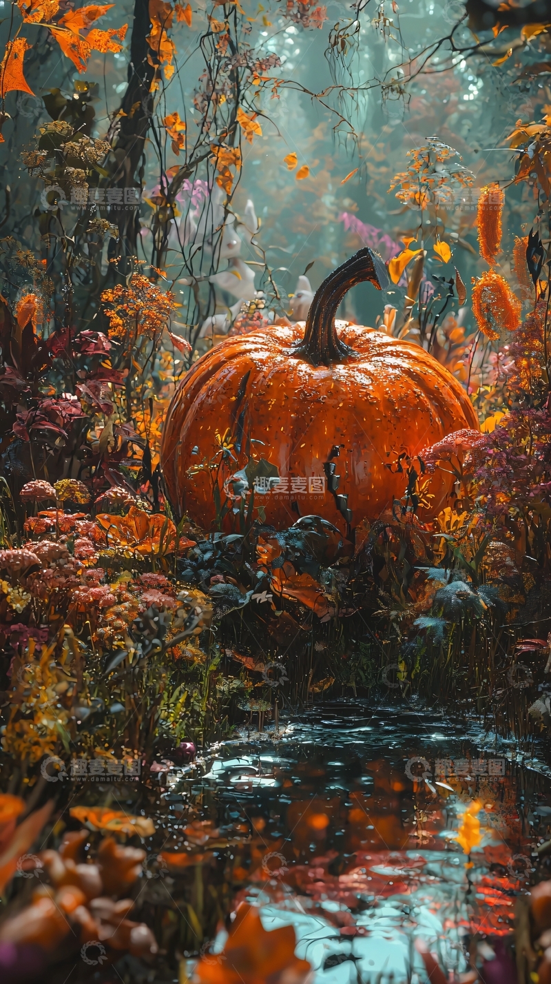 高清大图下载【趣麦麦图】秋日森林中的南瓜