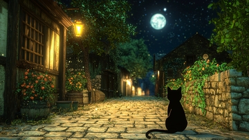 夜晚小巷中的黑猫