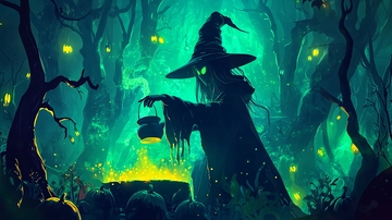 森林中的女巫与魔法锅